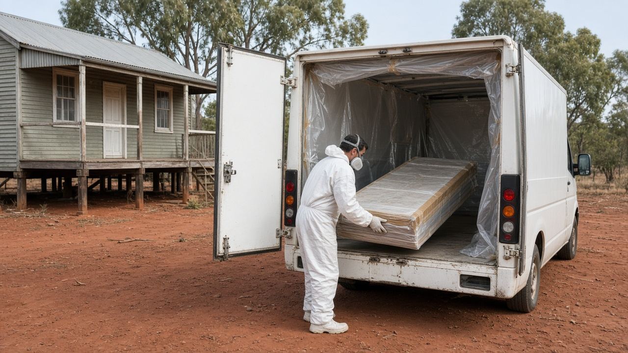 Van interior lined with plastic sheeting ready to carry wrapped asbestos