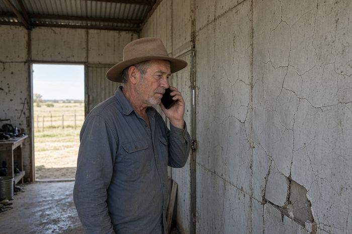 Older man in a fibro garage calling about a possible asbestos problem
